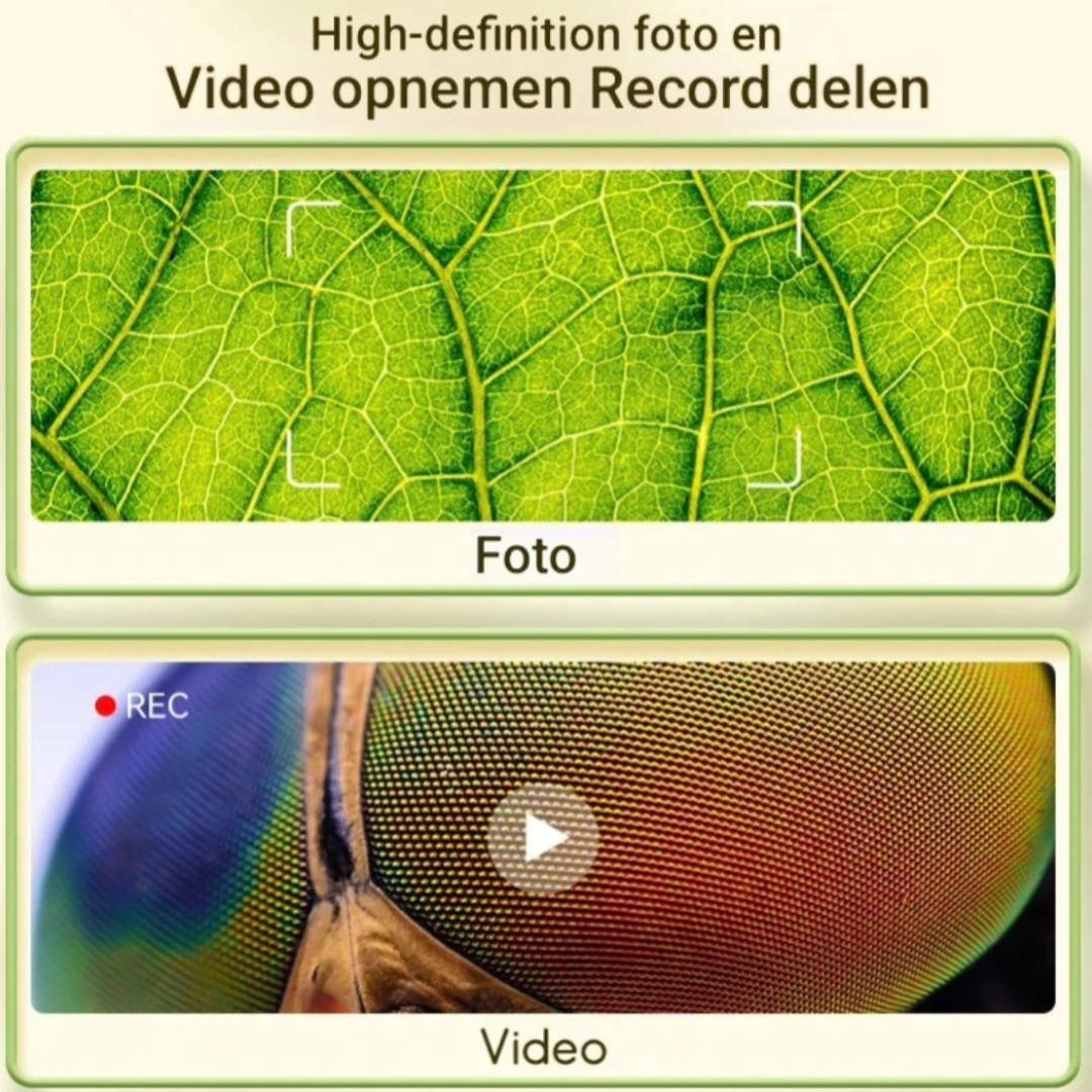 Kindermicroscoop 1000x Vergroting met LED & 200MP Foto/Video