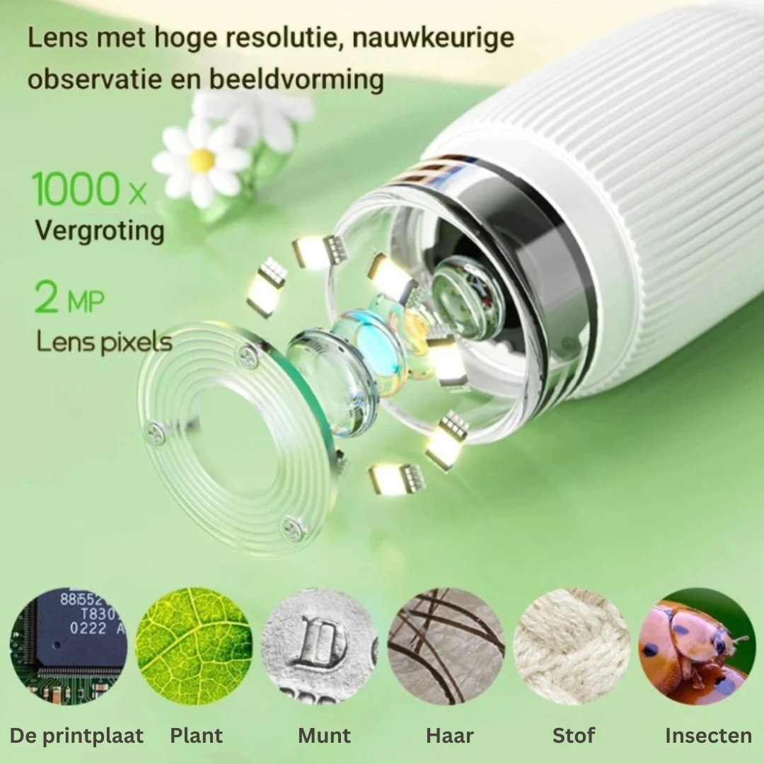 Kindermicroscoop 1000x Vergroting met LED & 200MP Foto/Video