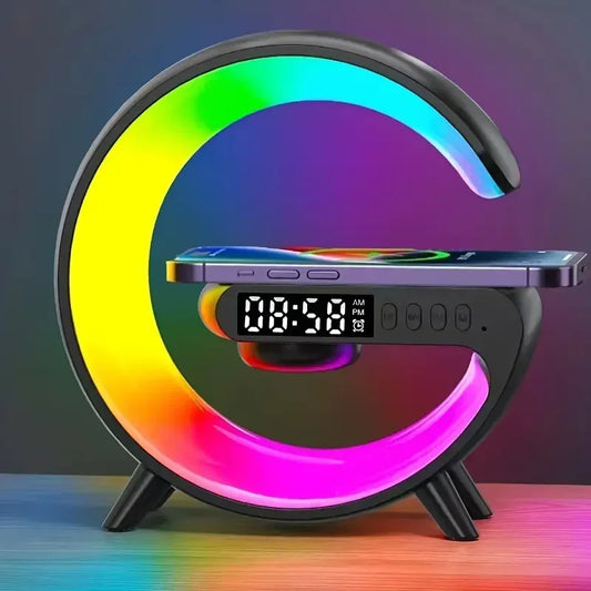 Multifunctionele Draadloze Oplader met Speaker en RGB Klok