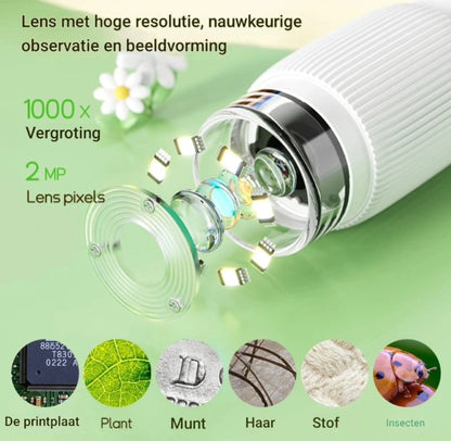 Kindermicroscoop 1000x Vergroting met LED & 200MP Foto/Video