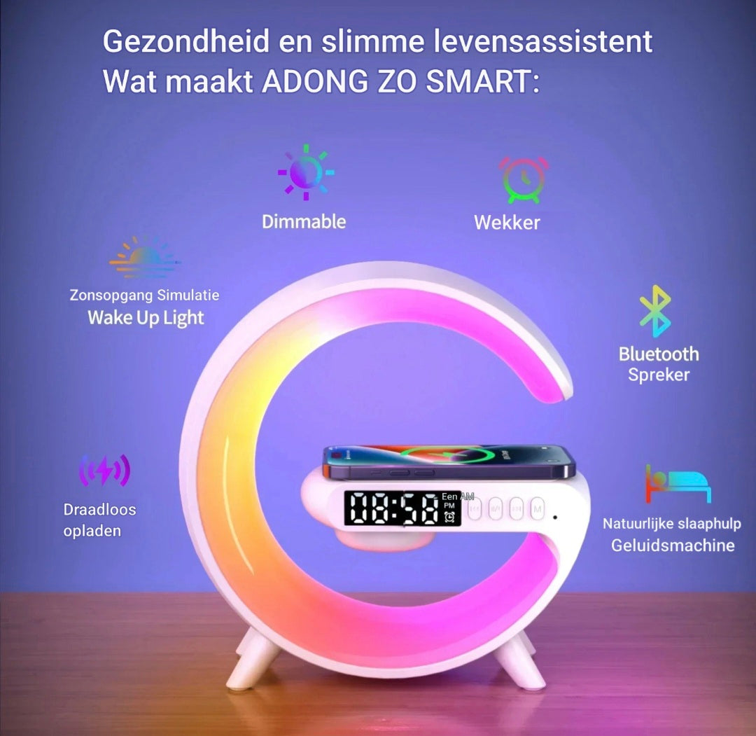 Multifunctionele Draadloze Oplader met Speaker en RGB Klok