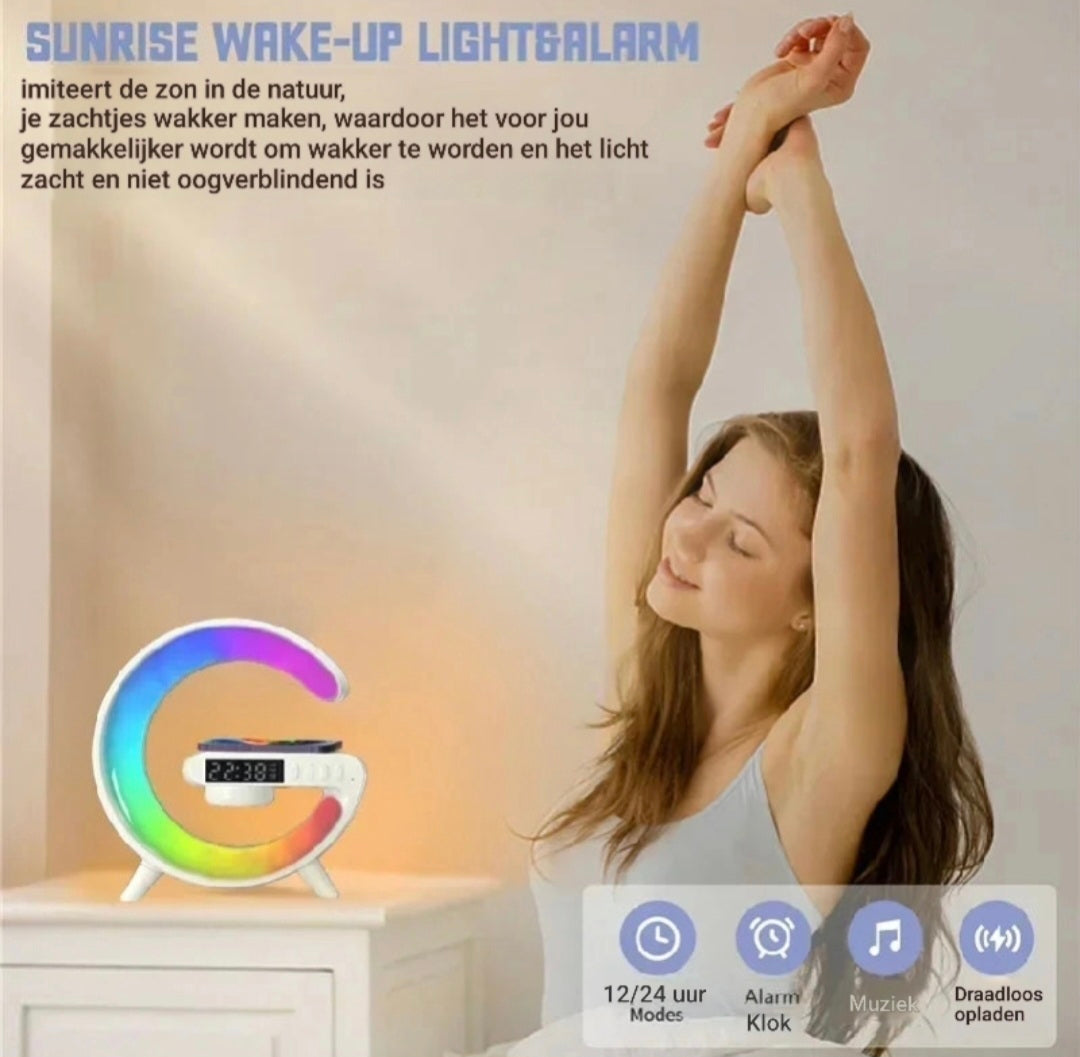 Multifunctionele Draadloze Oplader met Speaker en RGB Klok