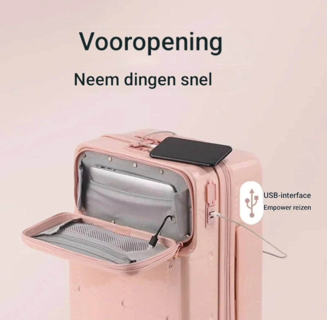 Premium Reiskoffer met USB & Bekerhouder